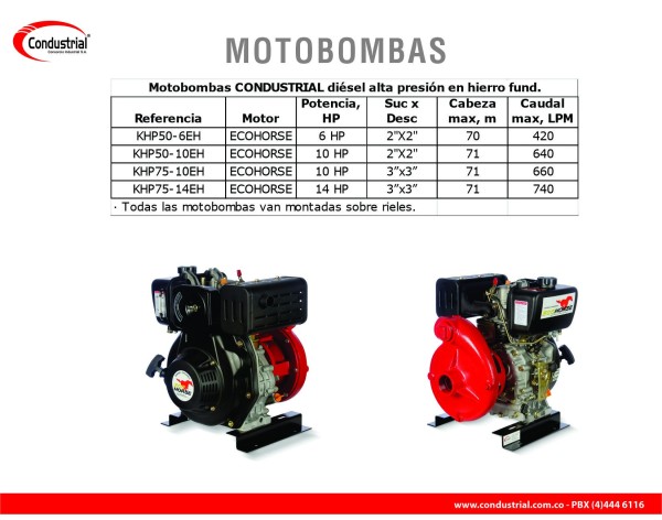 MOTOBOMBA DIESEL ALTA PRESION - CONDUSTRIAL - 10HP - KHP50-10EH