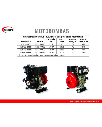 MOTOBOMBA DIESEL ALTA PRESION - CONDUSTRIAL - 6HP - KHP50-6EH