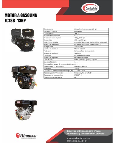 Motor WARRIOR GASOLINA FC188F